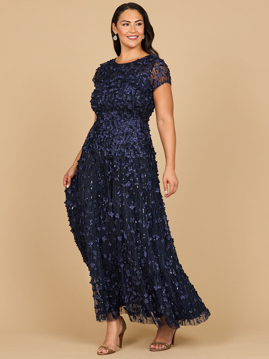 Lara 29181 Long Mother of the Bride Dress 3D Floral Embellished Cap Sleeve Gown