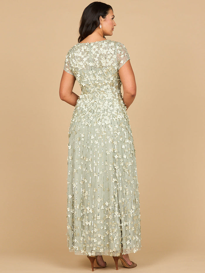 Lara 29181 Long Mother of the Bride Dress 3D Floral Embellished Cap Sleeve Gown