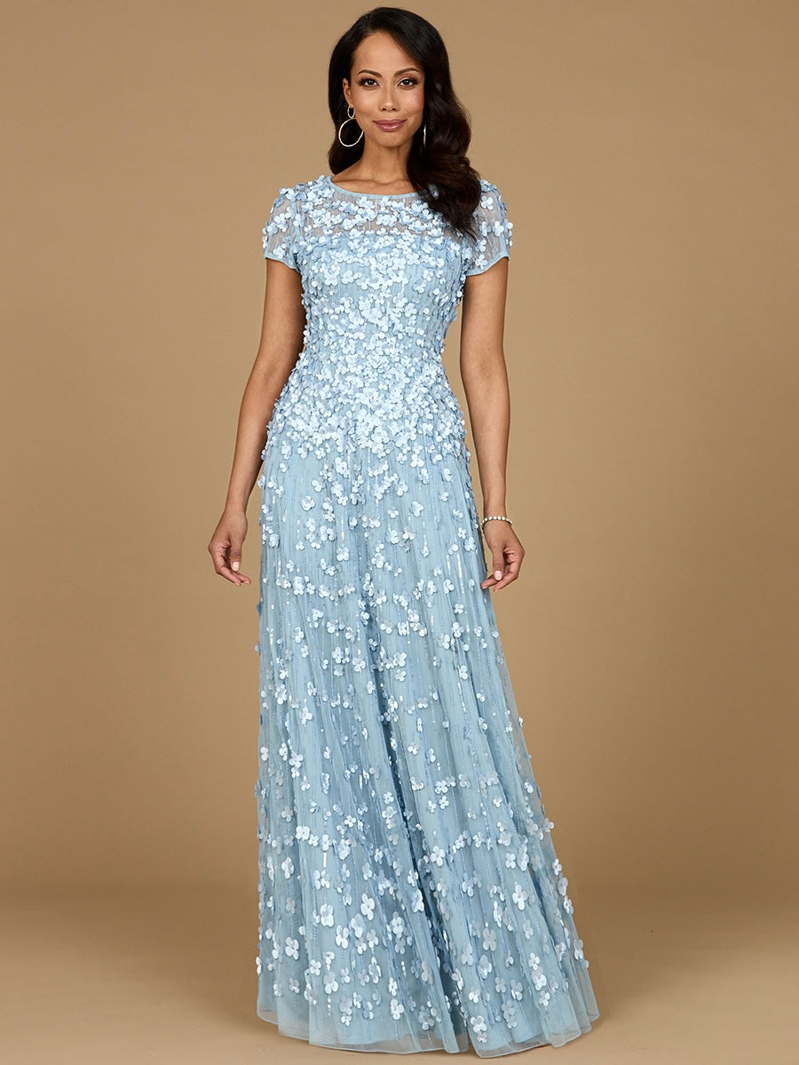 Lara 29181 Long Mother of the Bride Dress 3D Floral Embellished Cap Sleeve Gown