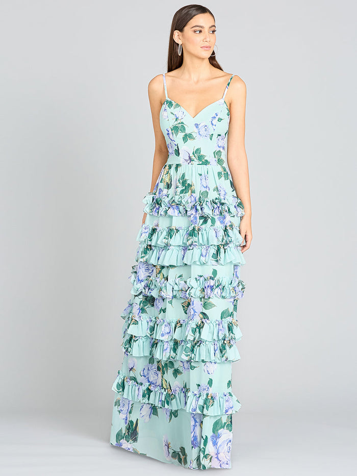Lara 29242 Ruffle Floral Print Wedding Guest Dress