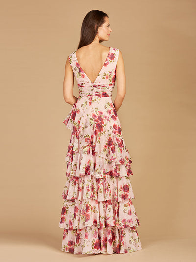 Lara 29249 Ruffle Skirt Print Wedding Guest Dress