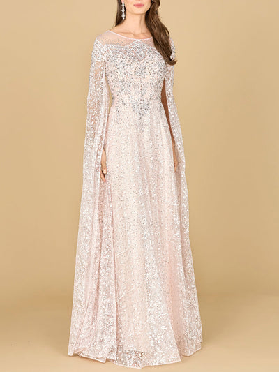 Lace Gown with Dramatic Cape Sleeves