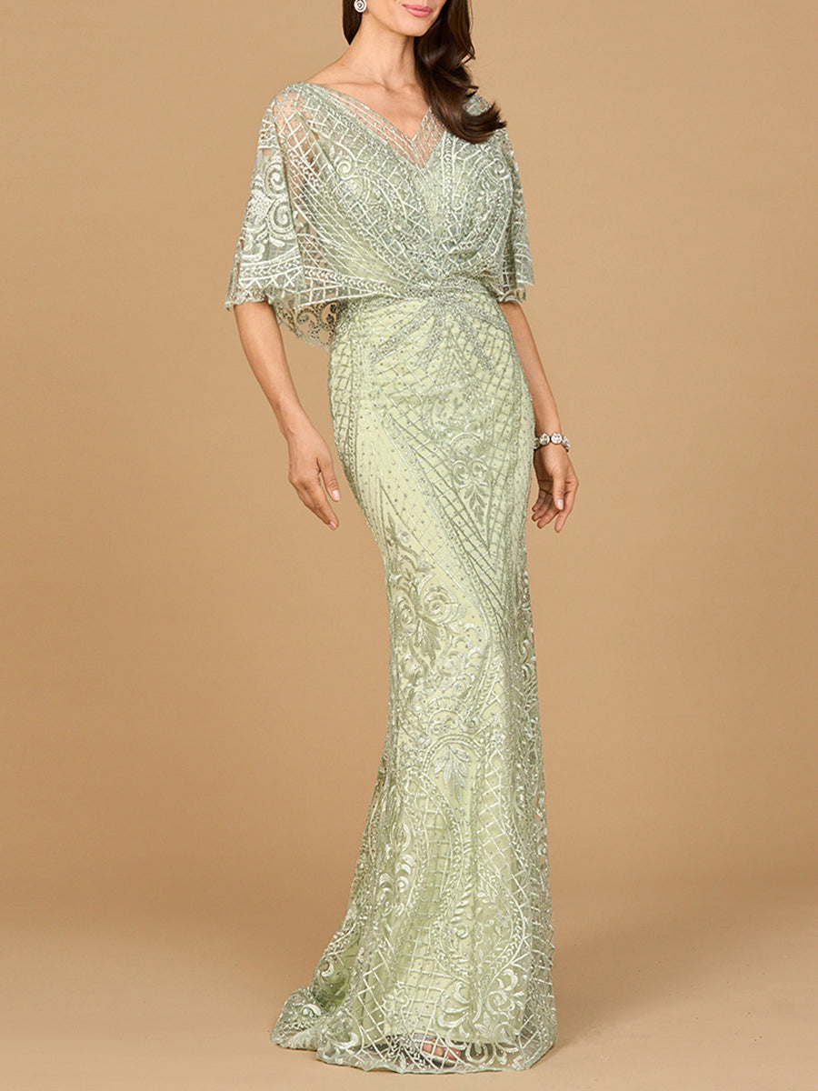 Lara 29673 Lace Short Sleeve Mother of the Bride Dress Mermaid Evening Gown
