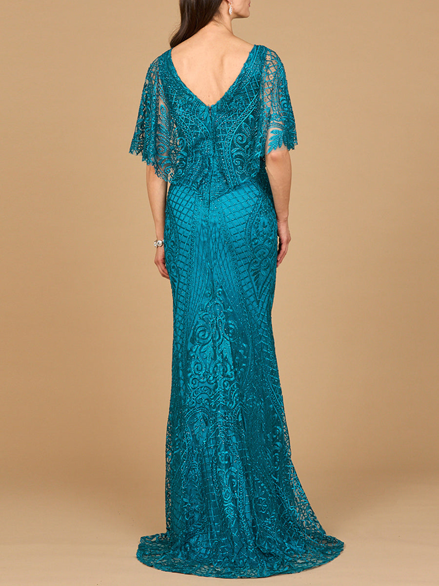 Lara 29673 Lace Short Sleeve Mother of the Bride Dress Mermaid Evening Gown