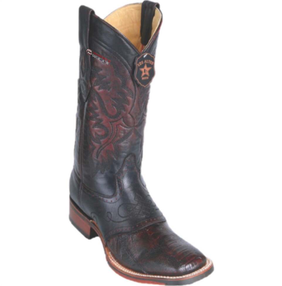 Men’s Los Altos Ostrich Leg Boots With Saddle Wide Square Toe (Rubber Sole)