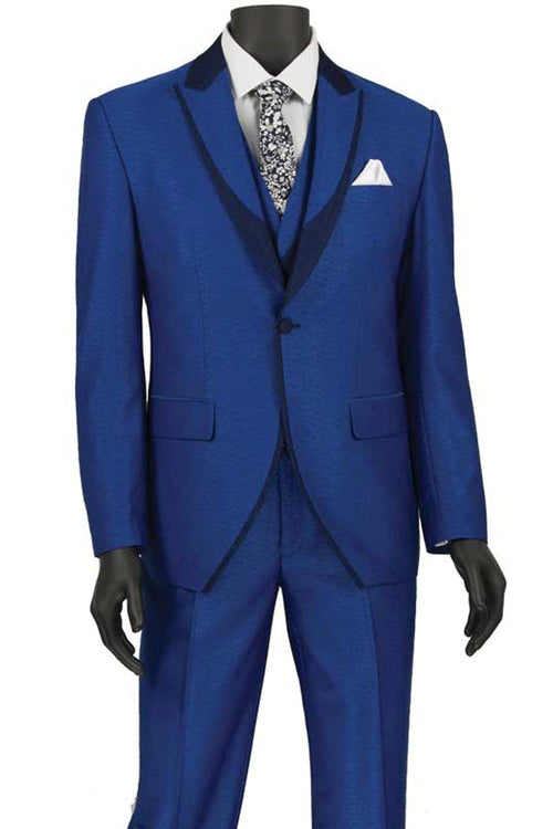 Mens Fancy Vested Mandarin Collar Tuxedo Suit in Burgundy by Vinci