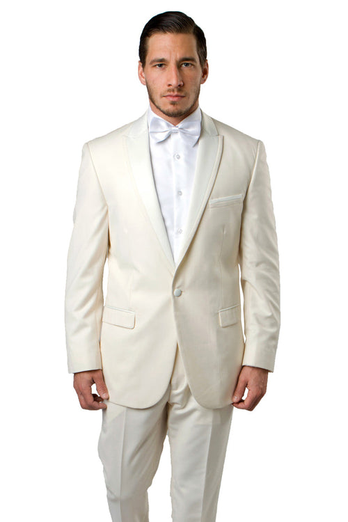 Men's Ivory Satin-Trim Tuxedo for Prom & Weddings