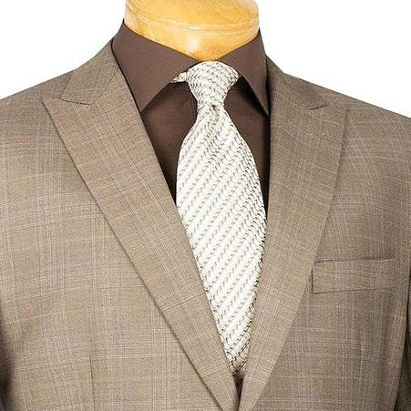 Birdseye Pattern Modern Fit 3 Piece Khaki Suit with Contrast Trim by Vinci