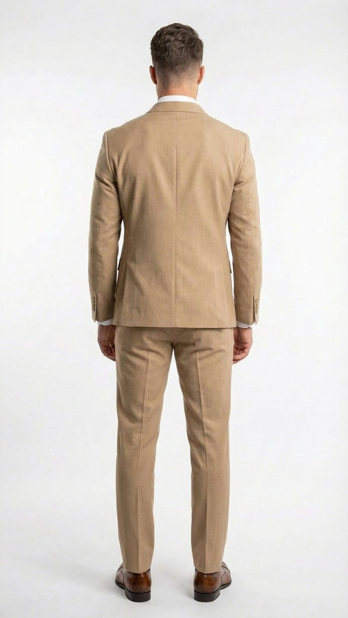 Vitali Brand Men’s Beige Double Breasted Suit - Classic Wedding, Prom & Party Wear Formal Outfit Khaki Camel Color USA Men's Outlet