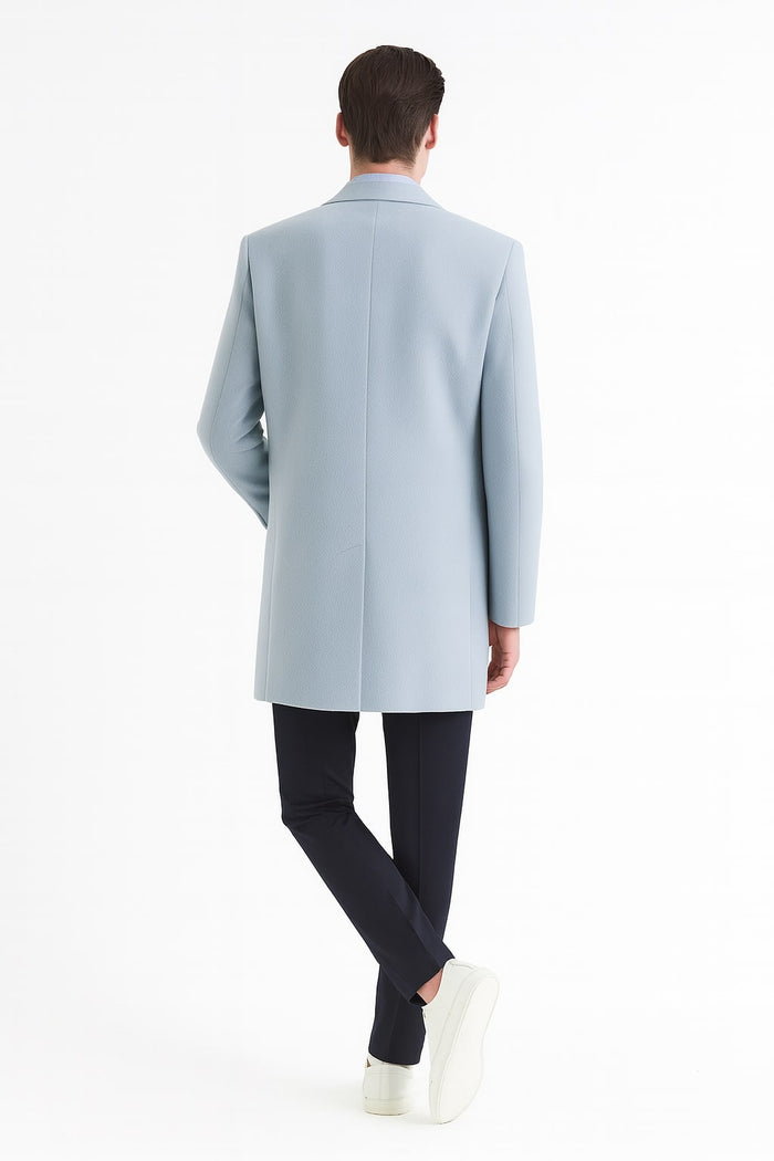 Mens Light Blue Wool Overcoat - Modern Long Coat with Classic Tailored Fit in Sky Blue by USA Men's Outlet