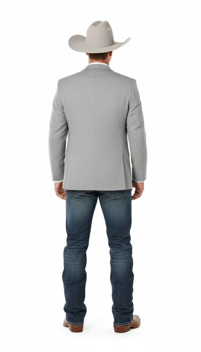 Saco Vaquero Mens Western Wedding Blazer – Light Gray Cowboy Suit Jacket for Rustic and Country Weddings