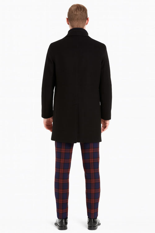 Mens Black Wool Overcoat – Classic Single-Breasted Winter Coat for Business and Formal Wear