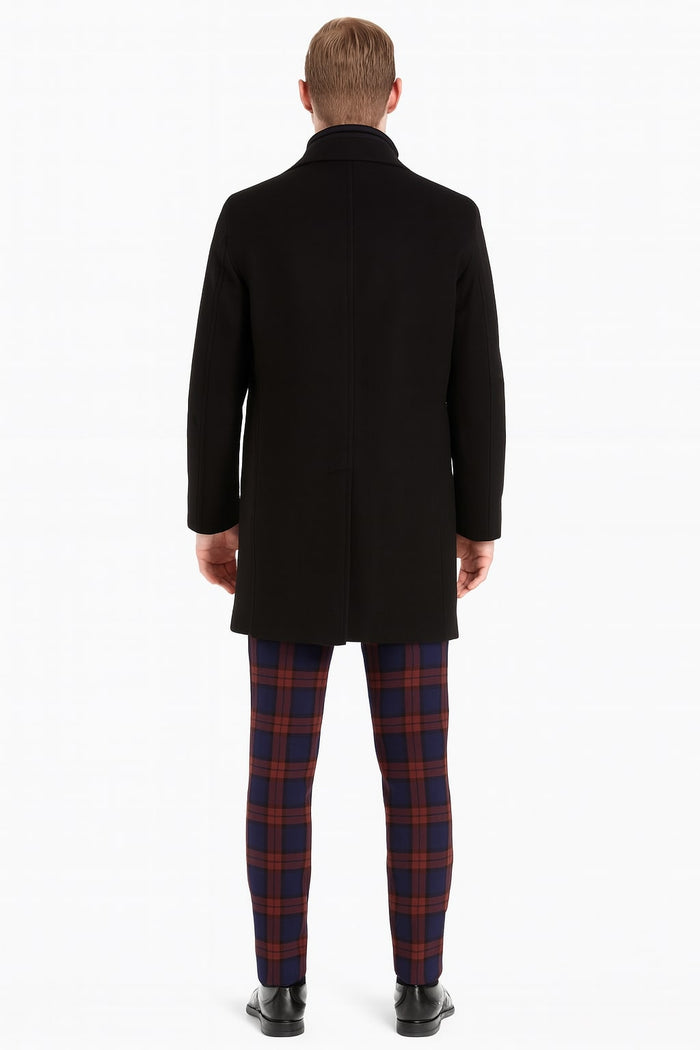 Mens Black Wool Overcoat - Classic Single-Breasted Winter Coat for Business and Formal Wear by USA Men's Outlet