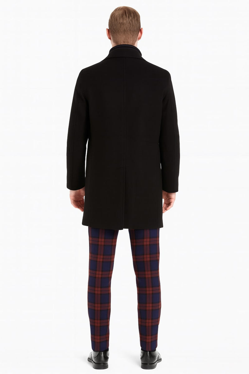 Mens Black Wool Overcoat – Classic Single-Breasted Winter Coat for Business and Formal Wear