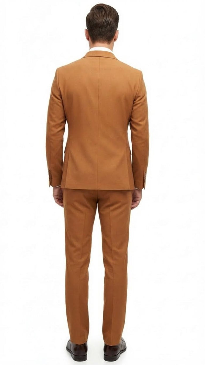 Men’s Vitali Brand Rustish Orange Brown Copper Color Double Breasted Slim Fit Suit USA Men's Outlet