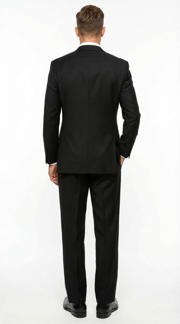 Tiglio Mens Black 3 Piece Suit – Single Button Classic Fit Pleated Wide Leg Pants Formal Business Church Suit - 100% Wool