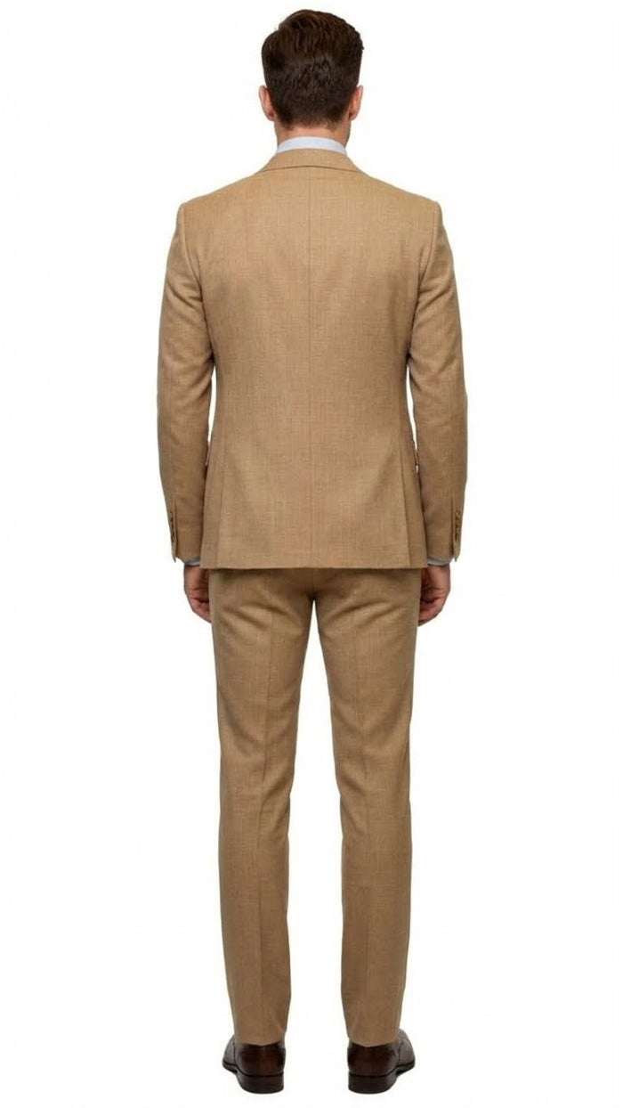 Men's Tan Three-Piece Suit with Vest - Classic Tailored Fit in camel khaki Bronze color By Rossiman USA Men's Outlet