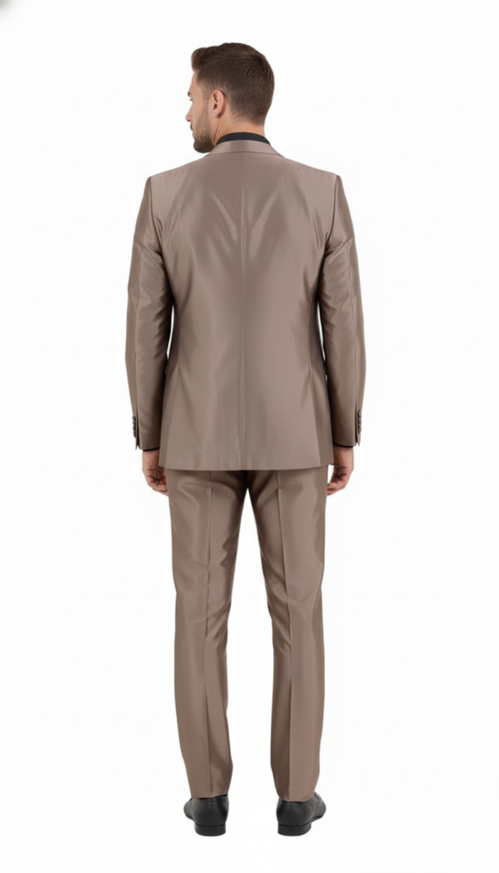 Men’s Sateen Shiny Metallic Mocca Taupe Gold Bronze 3-Piece Suit Set - Shiny Finish slim Fit Formal and Party Suit USA Men's Outlet