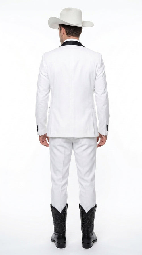 Men’s White and Black Western Wedding Tuxedo – Cowboy Style 3-Piece Traje para Boda with Double-Breasted Vest