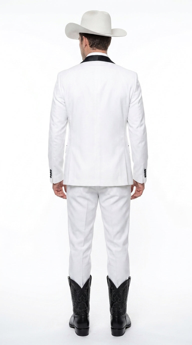 Men’s White and Black Western Wedding Tuxedo – Cowboy Style 3-Piece Traje para Boda with Double-Breasted Vest