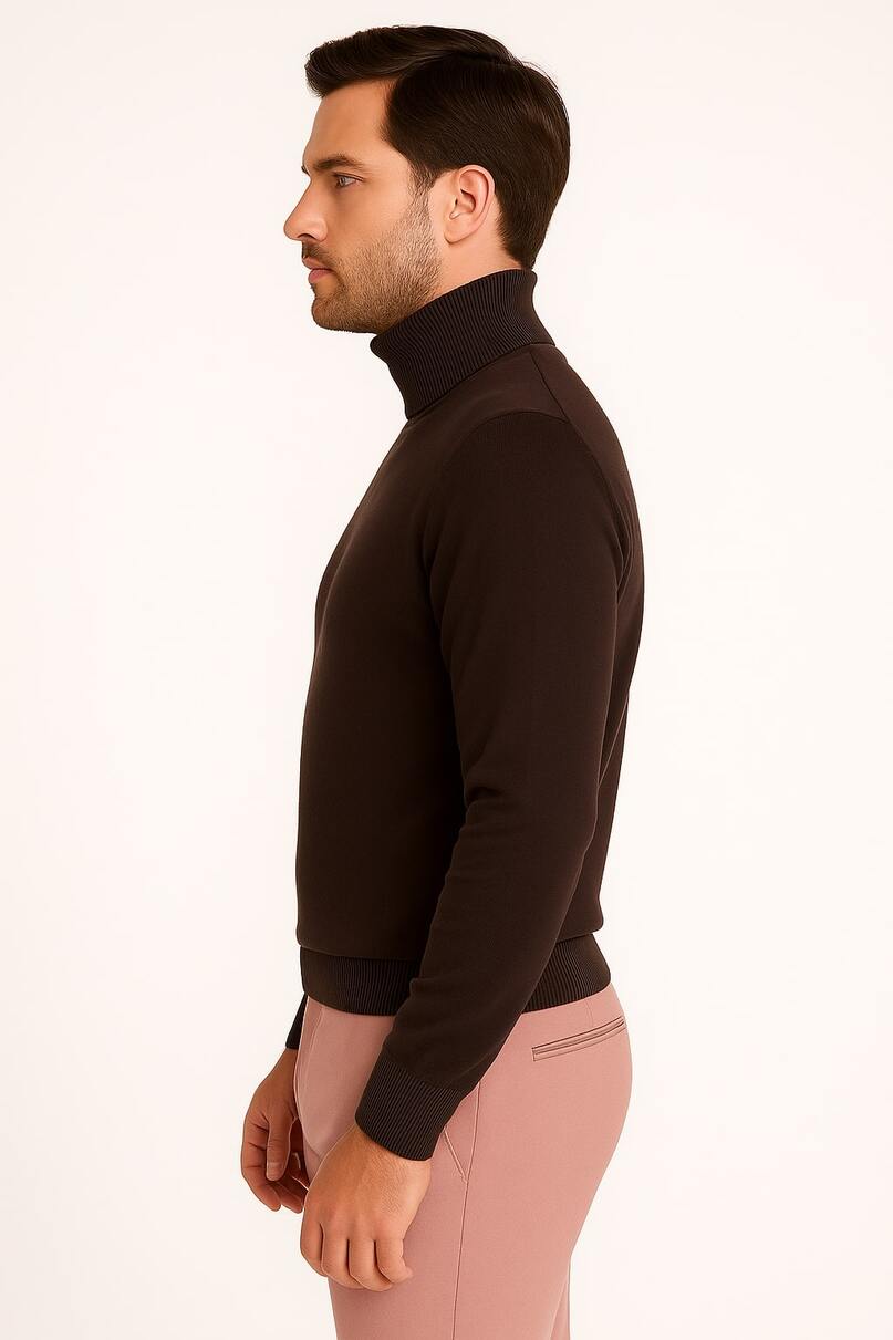 Men's Brown Turtleneck Sweater - Classic Slim Fit Knit Pullover for Fall and Winter by USA Men's Outlet