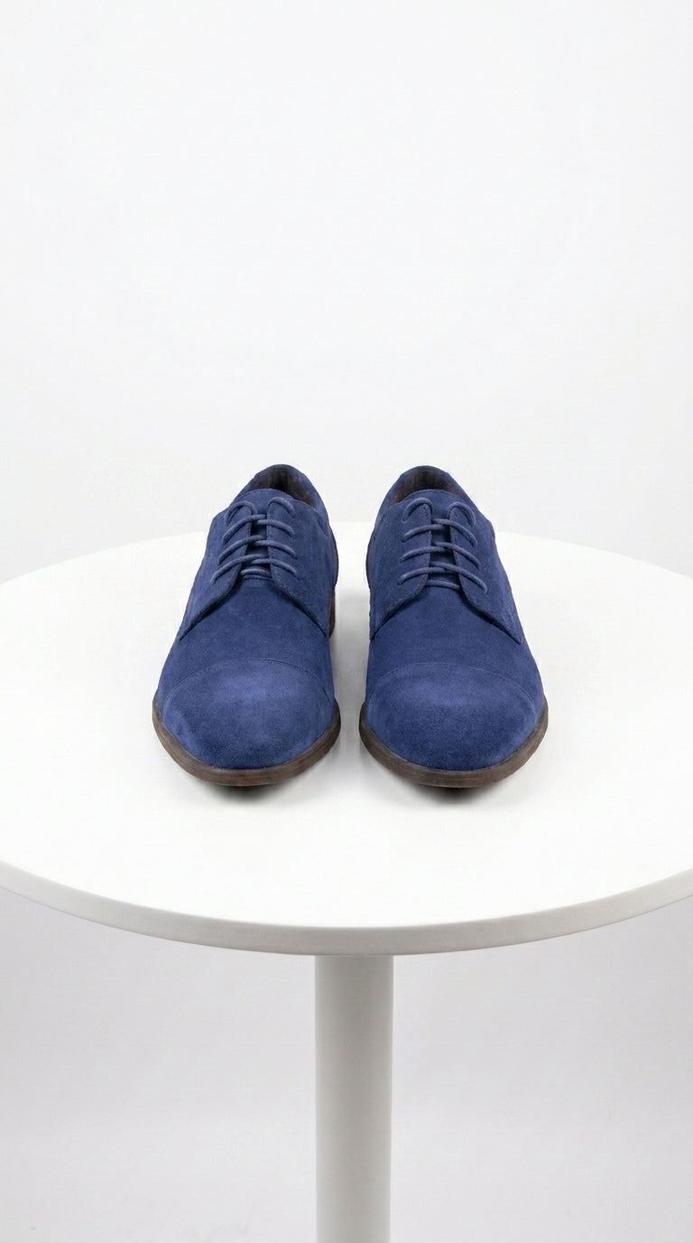 Men’s Navy Blue Suede Cap Toe Dress Shoes – Classic Lace Up Formal Wedding and Prom Shoes Velvet Fabric