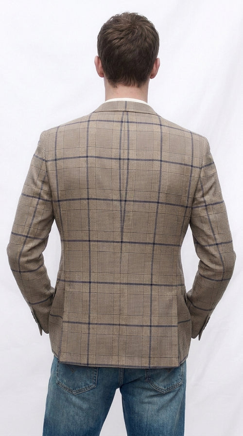 Men’s Tan Beige Peaky Blinders Glen Plaid Blazer English Style Textured Wool Winter Sport Coat Checkered Windowpane