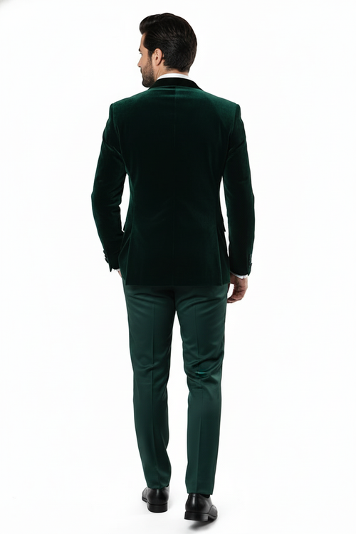 Men’s Dark Green Velvet Tuxedo Dinner Jacket - Slim Fit Formal Blazer with Satin Peak Lapel Lape by USA Men's Outlet