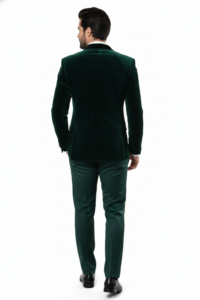 Men’s Dark Green Velvet Tuxedo Dinner Jacket - Slim Fit Formal Blazer with Satin Peak Lapel Lape by USA Men's Outlet