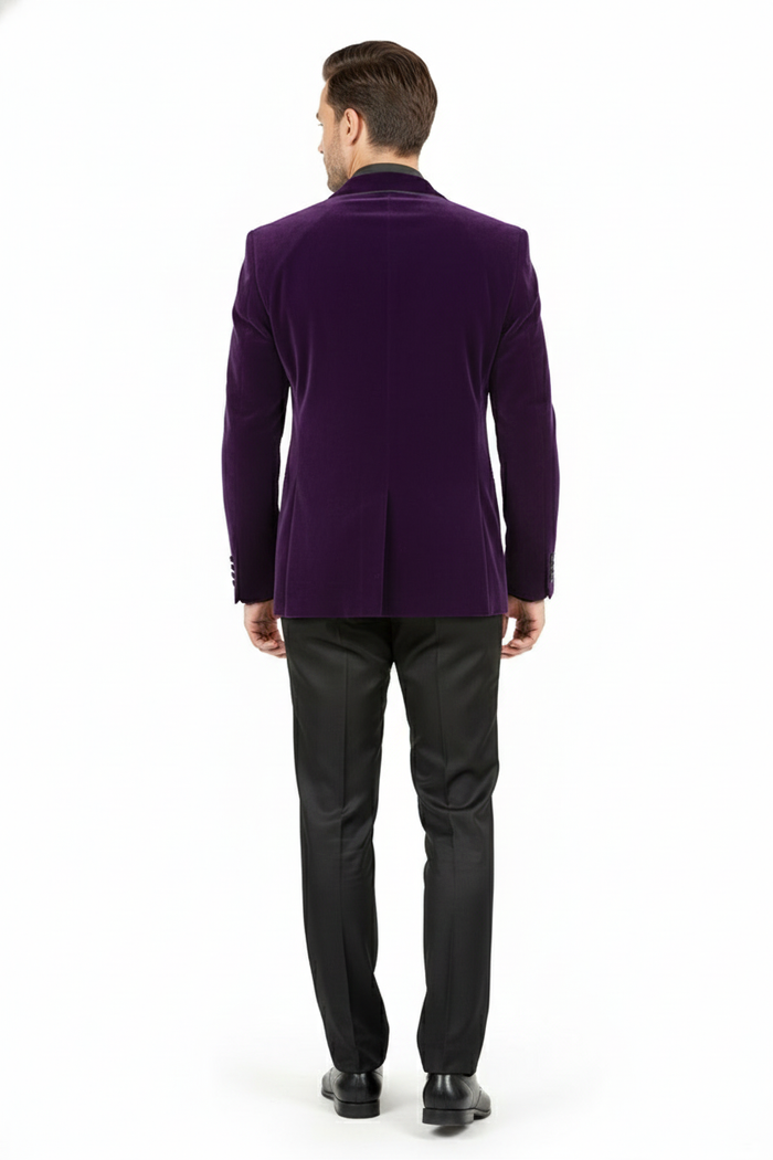 Men’s Purple Velvet Blazer - Luxury Slim Fit Formal Jacket with Black Satin Trim Tuxedo Dinner Jacket by USA Men's Outlet