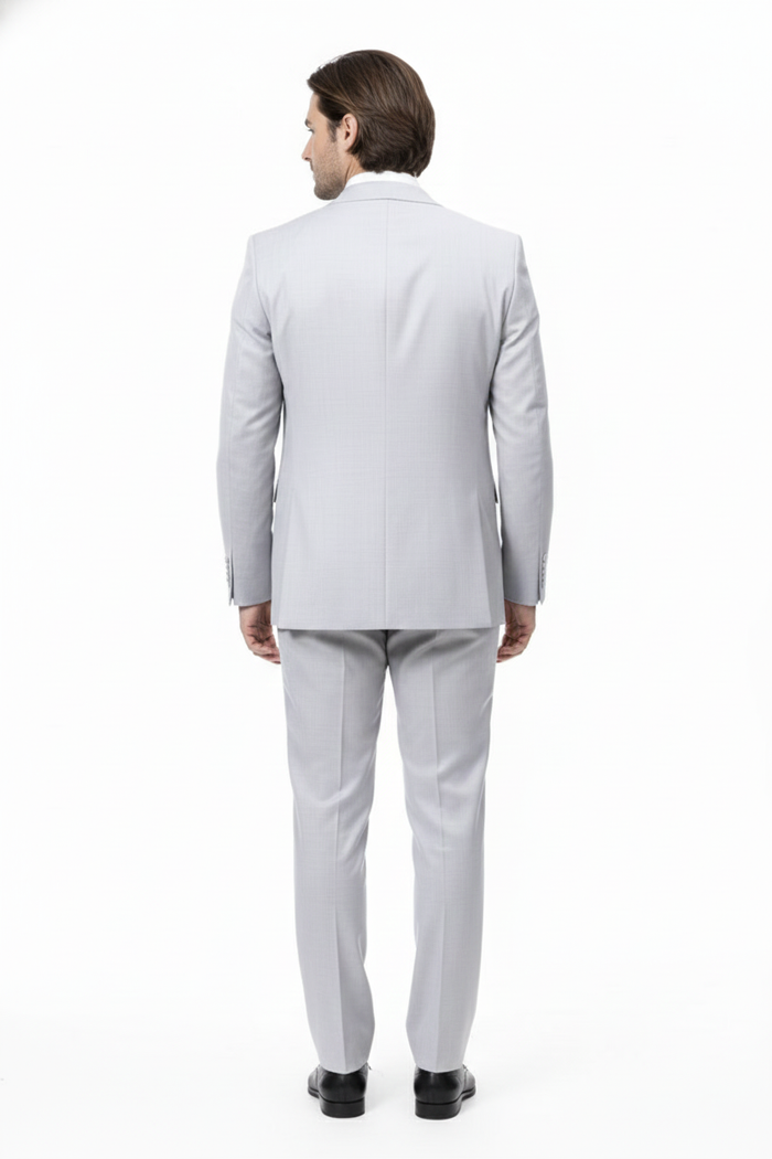 Men’s Very Light Gray Three-Piece Wedding Suit 2 Buttons Modern or Slim Fit Ash Bone Color Steel Grey USA Men's Outlet