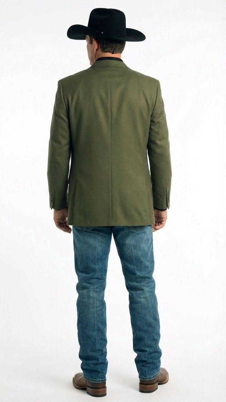 Saco Vaquero Men’s Olive Green Western Blazer Jacket, Classic Cowboy Style Sport Coat for Casual Formal Wear with Jeans