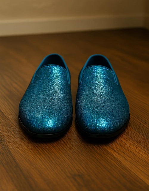 Men's Turquoise Blue Sequin Glitter Loafers - Sparkling Slip-On Party Dress Shoes for Prom, Weddings, and Nightlife by USA Men's Outlet