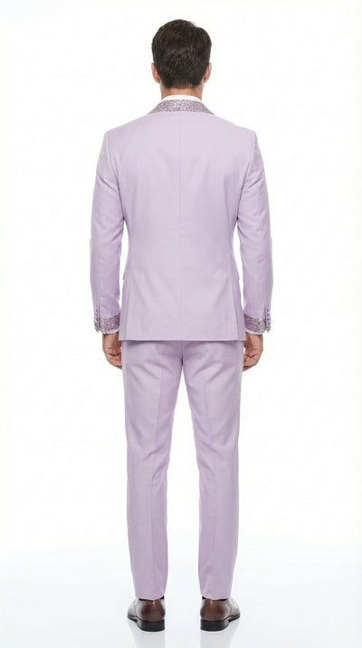Men’s Lilac Suit with Silver Glitter Sequin Lapel – Lilac and Silver Formal Tuxedo Suit for Prom, Wedding  Lavender Tuxedo