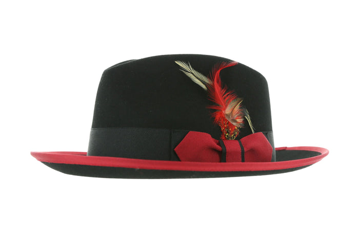 Black & Red Jacob Trilby Crushable Hat by Ferrecci