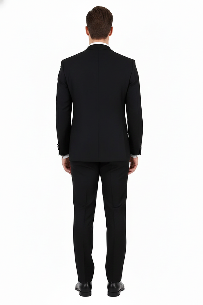 Tiglio Brand 100% Wool Super 150s Italian fabric Men’s Classic Black Double-Breasted Tuxedo with Satin Peak Lapel - Formal Wedding & Gala Suit Set USA Men's Outlet