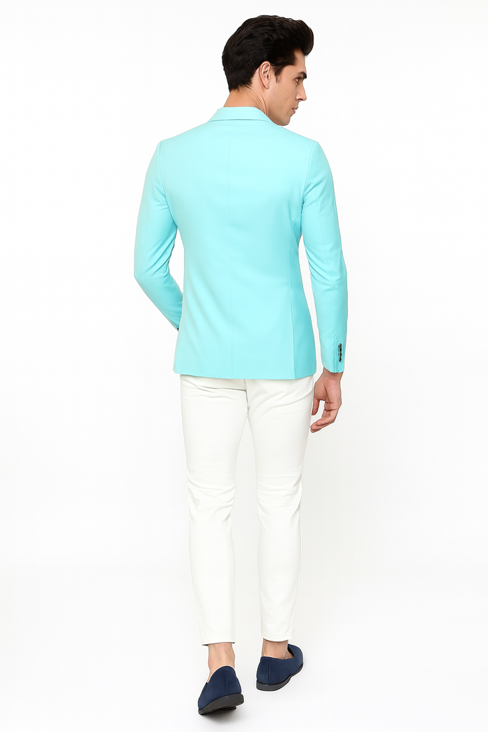 Men’s Aqua Blazer - Slim Fit One Button Suit Jacket with Stylish Floral Inner Lining - Light Turquoise by USA Men's Outlet