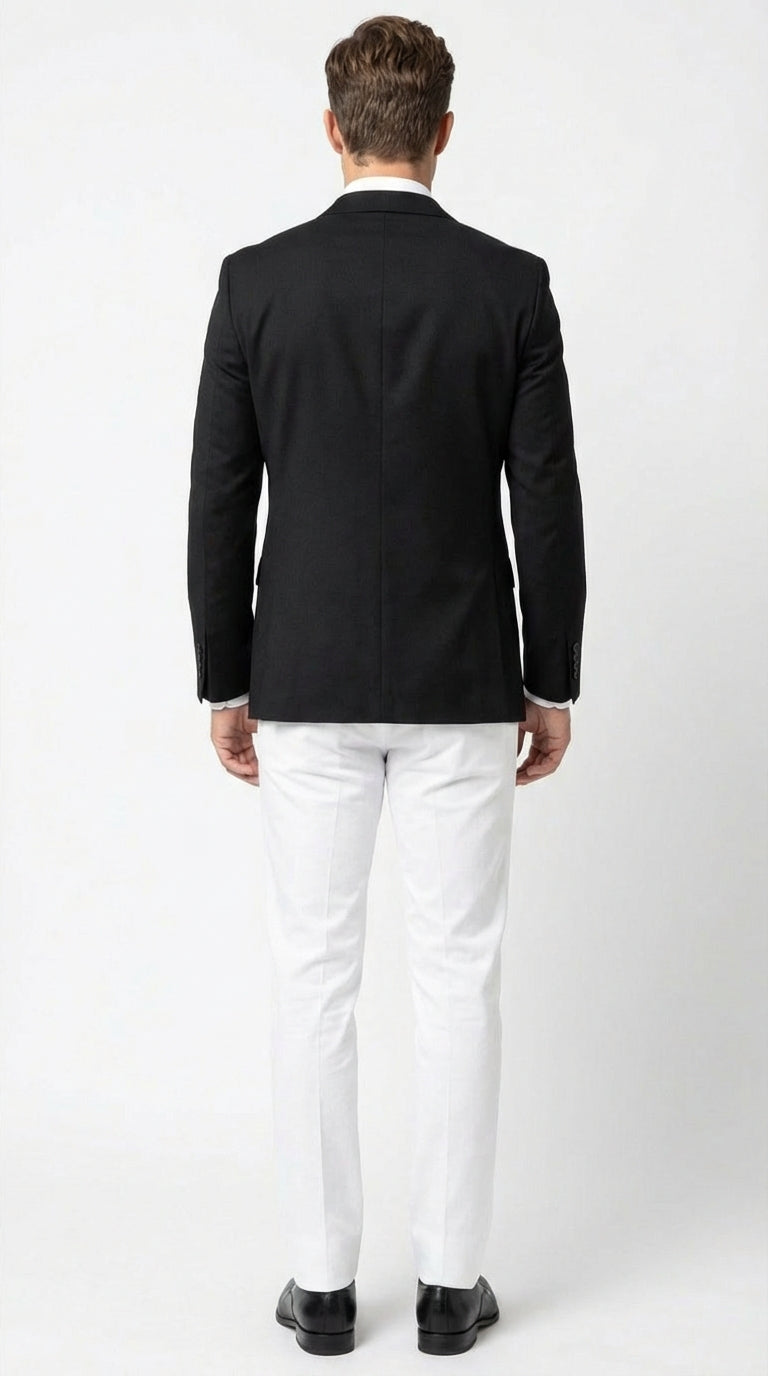 Men’s Solid Black Two Button Suit Jacket Blazer With White Pants | Black Blazer Sport Coat