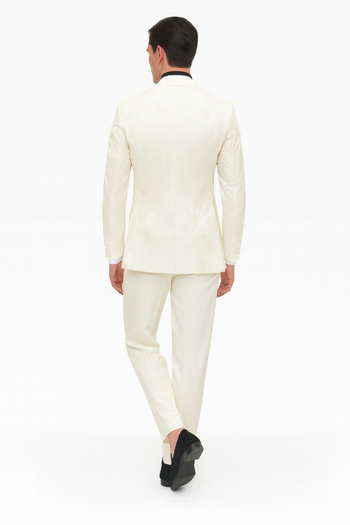 Men’s Ivory Floral Embroidered Tuxedo Jacket - Elegant Wedding and Party Blazer in Cream Color With Ivory Pants USA Men's Outlet