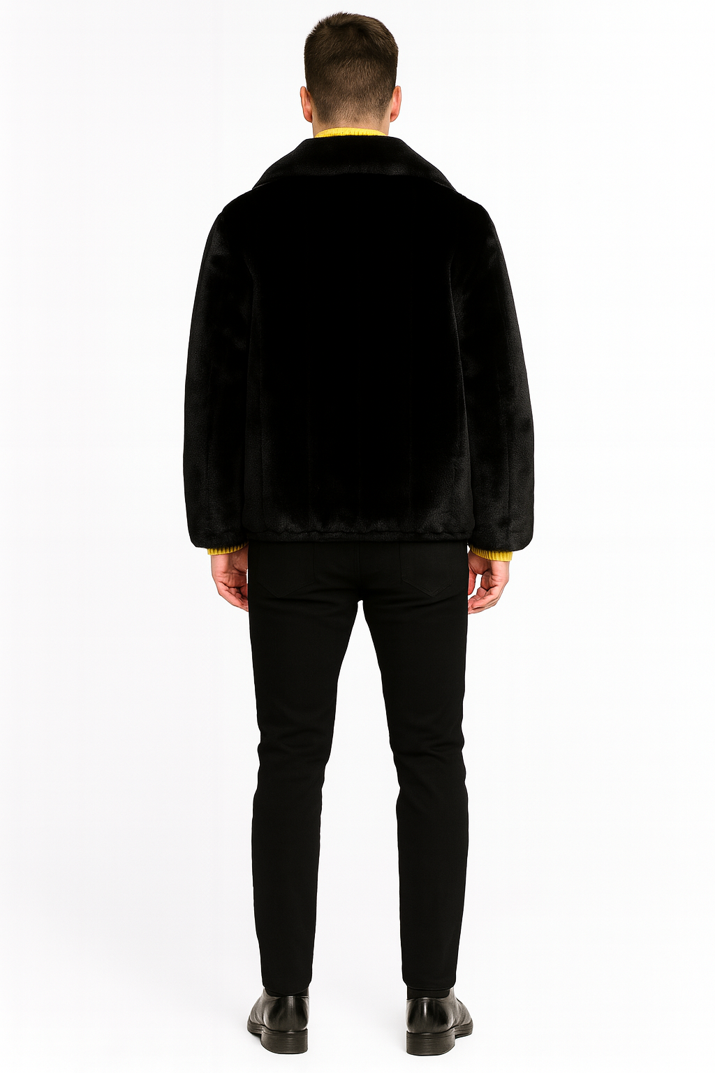 Men’s Black Faux Fur Jacket - Luxury Winter Zip-Up Coat with Soft Plush Finish by USA Men's Outlet