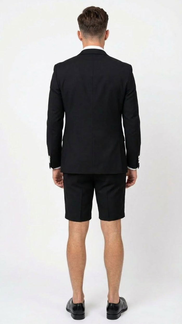 Men’s Black and White Tuxedo Shorts Suit – Modern Formal Tuxedo with Pants for Wedding, Party and Special Events