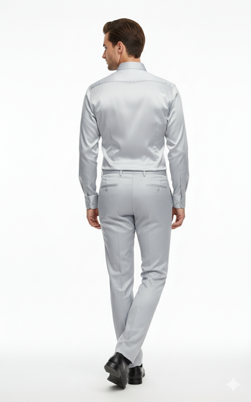 Men’s Silver Satin Dress Shirt and Pants Set - Luxury Slim Fit Outfit for Parties, Weddings, and Formal Events by USA Men's Outlet