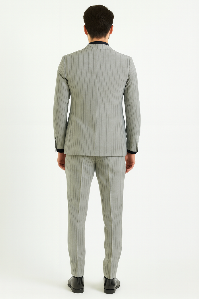 Men’s 3-Piece Light Grey Pinstripe Suit with Vest - Classic Business, Wedding, and Formal Attire by USA Men's Outlet