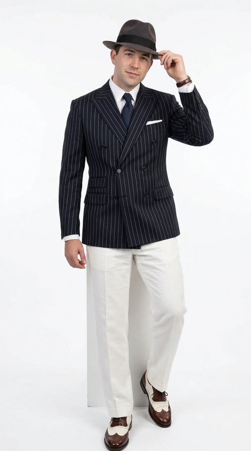 Men’s Black Pinstripe Blazer 1920s Gangster Mob Boss Style Jacket – Classic Double Breasted Vintage Suit Blazer, Formal Party Costume Wear