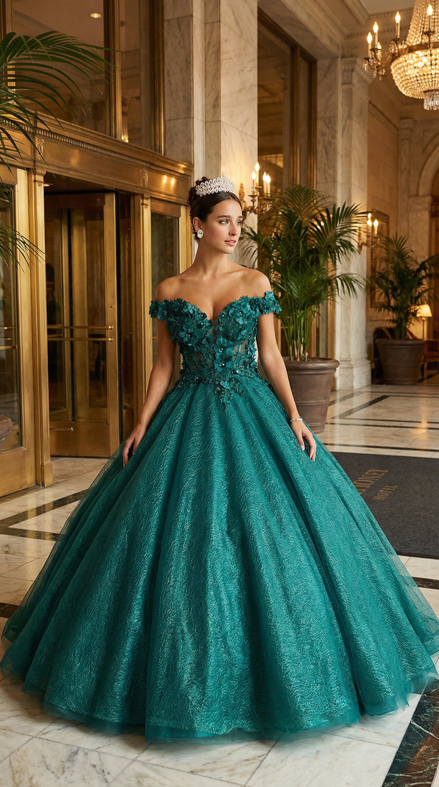 Quinceanera Dress Ball Gown Off The Shoulder Floral Corset Style LK166