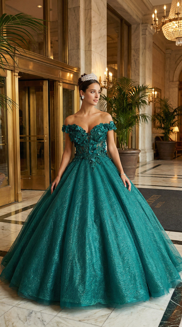 Quinceanera Dress Ball Gown Off The Shoulder Floral Corset Style LK166