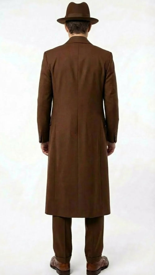 Men’s Brown 1920s Zoot Suit – Long Gangster Mafia Suit Vintage Three-Piece Costume Set Pachuco Style