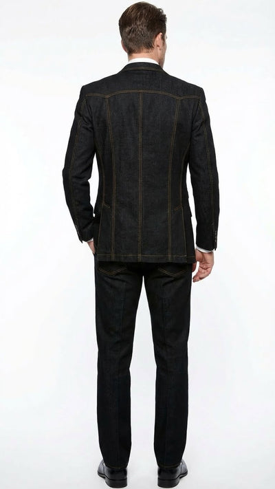 Men's Black Denim Fabric Suit – Classic Three Piece Denim Suit for Wedding, Prom and Church Wear
