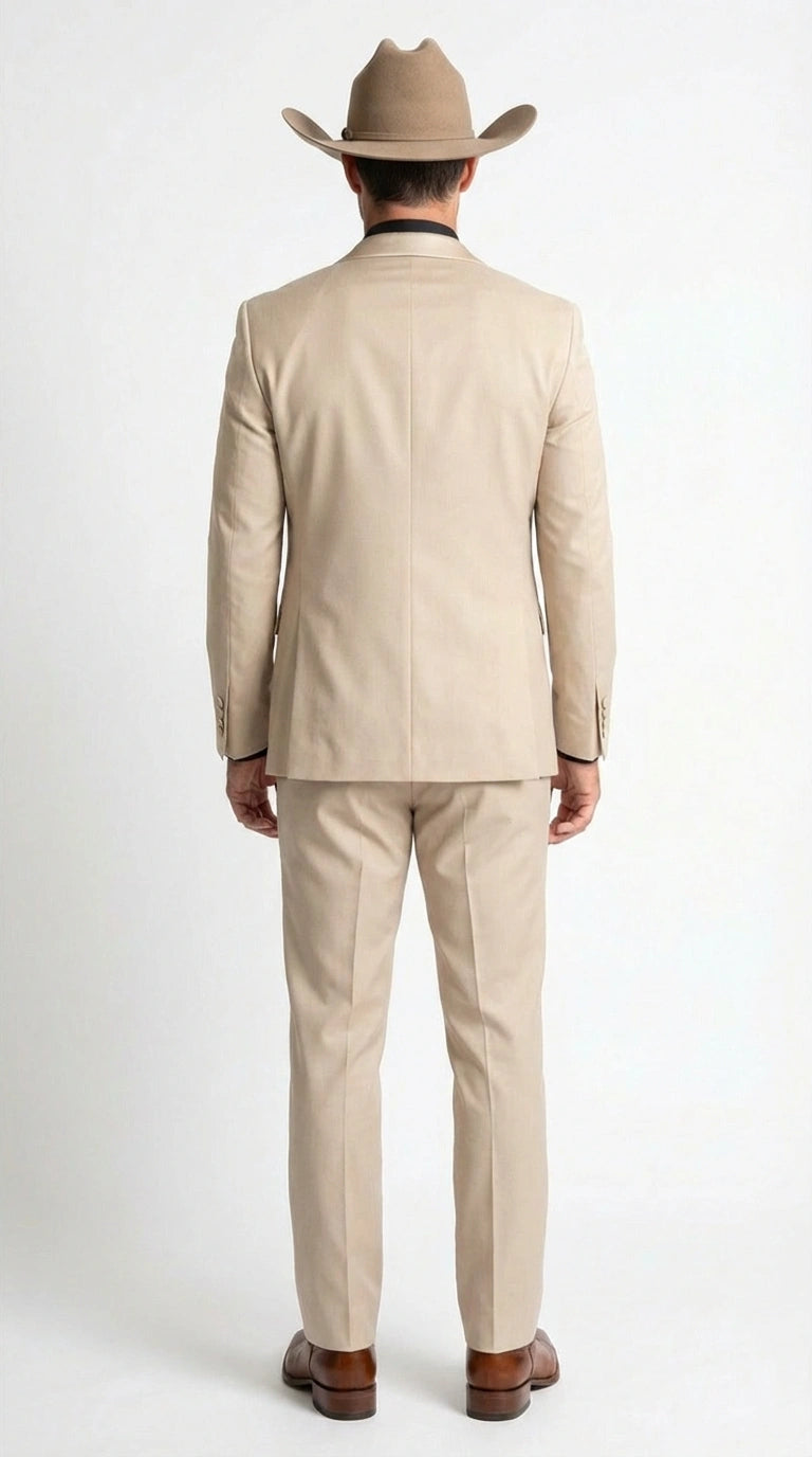 Men’s Tan Cowboy Suit – Western Formal Two Piece Suit for Weddings,  Champaign Sand Color