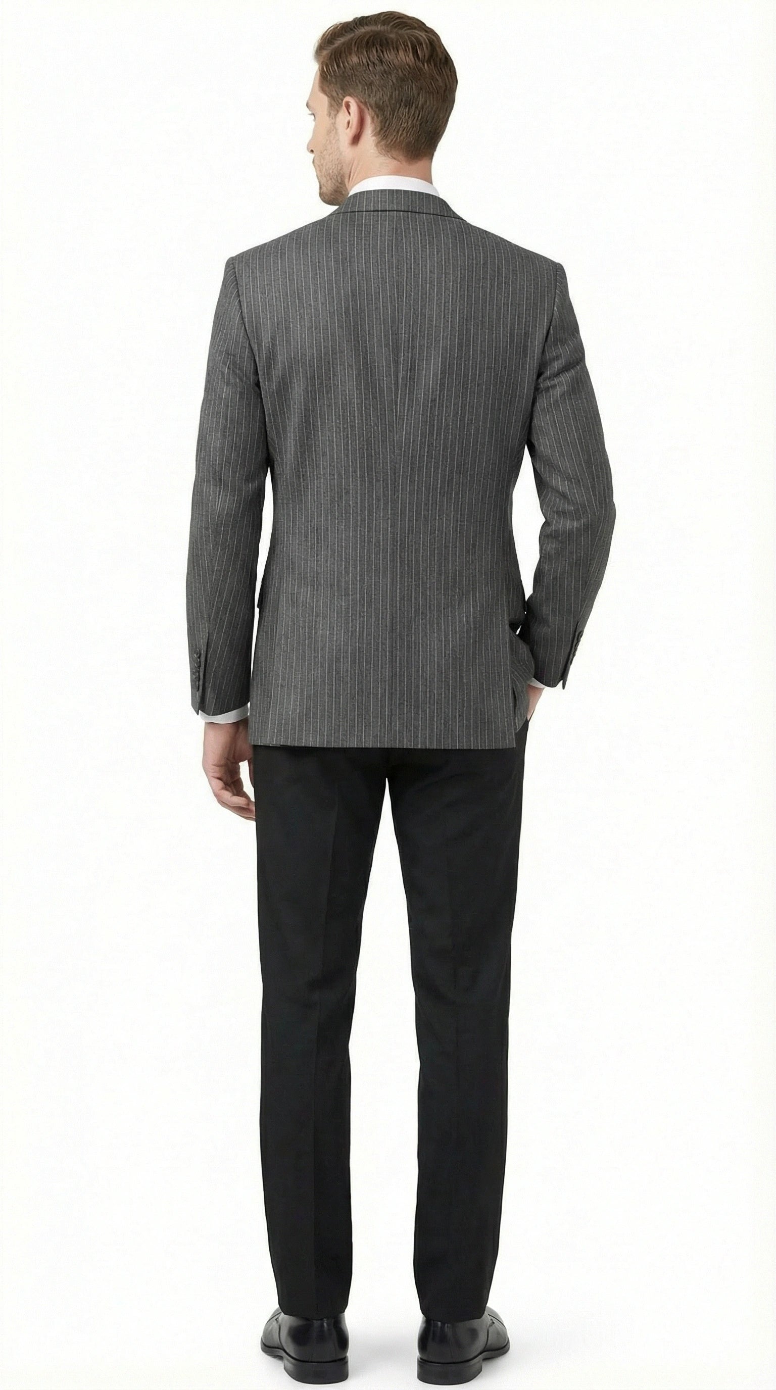 Men’s Charcoal Grey Pinstripe Blazer – Classic Tailored Formal Jacket for Business, Professional Wear Sportcoat